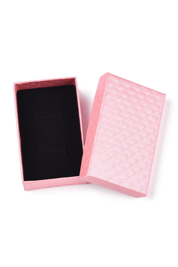 Rhombus Textured Cardboard Jewelry Boxes with Black Sponge for Jewelry Gift Packaging Rectangle Pink 8x5x2.7cm inside: 7.34.4cm.