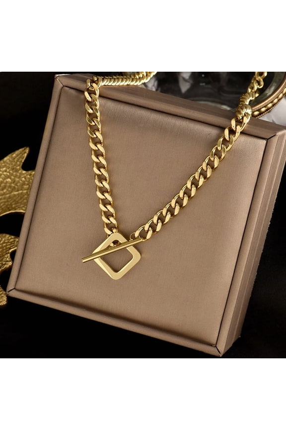 Rhombus Toggle 304 Stainless Steel Pendant Necklaces for Women Golden 18.90 inch(48cm)