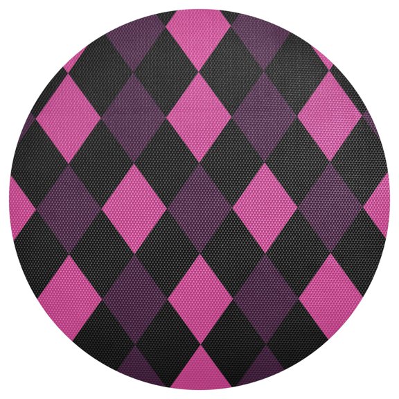 Rhombus with Pink Purple Black Color PVC Round Grid Placemat Table Mat 1 Pc 15.4" x 15.4"