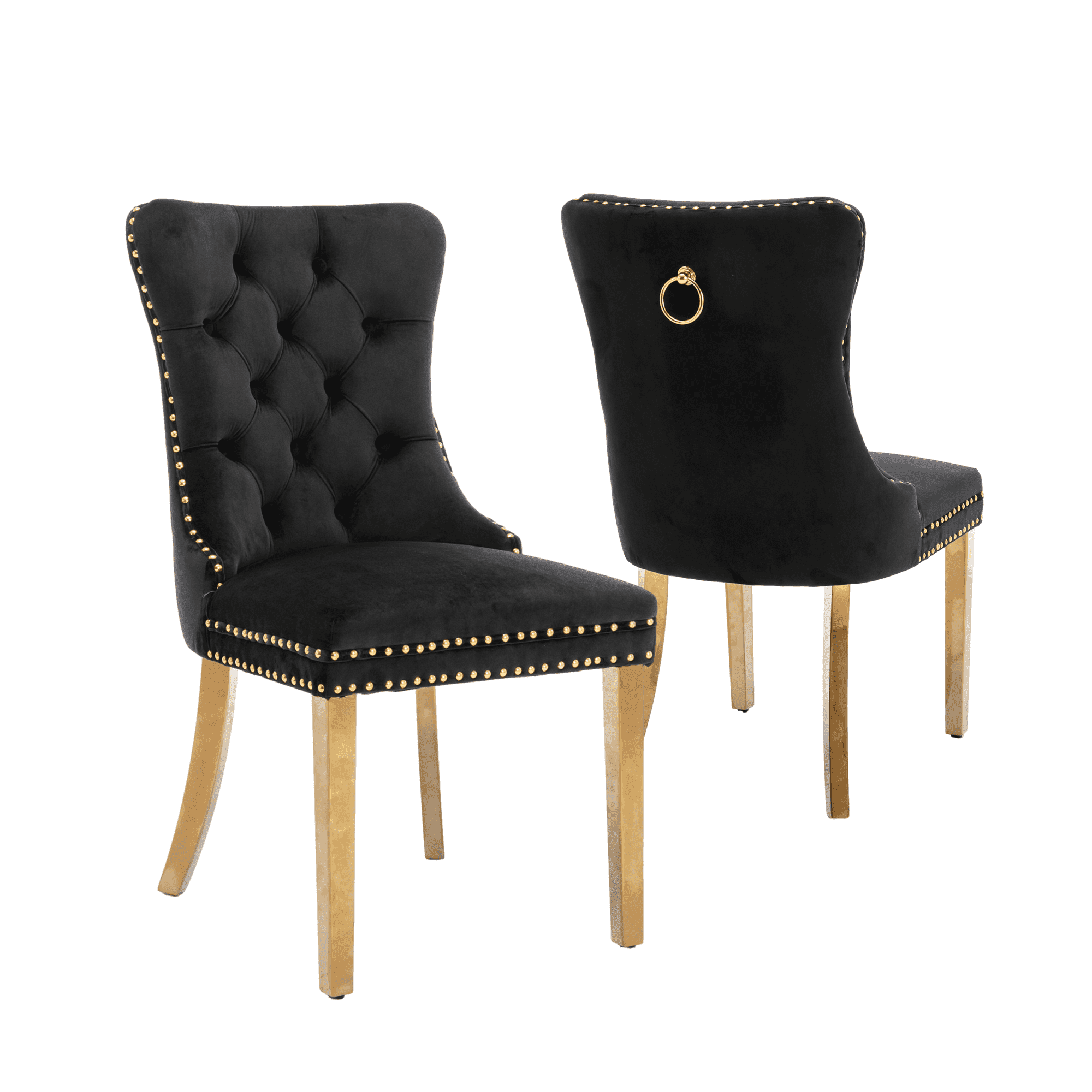 Rhomtree Classic Wood Button Tufted Dining Side Chairs, Black (Set of 2)
