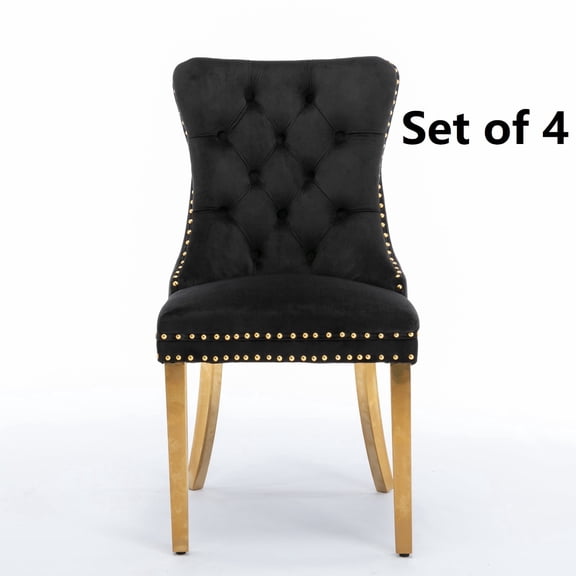 Rhomtree Contemporary Wood Button Tufted Dining Side Chairs, Black (Set of 4)