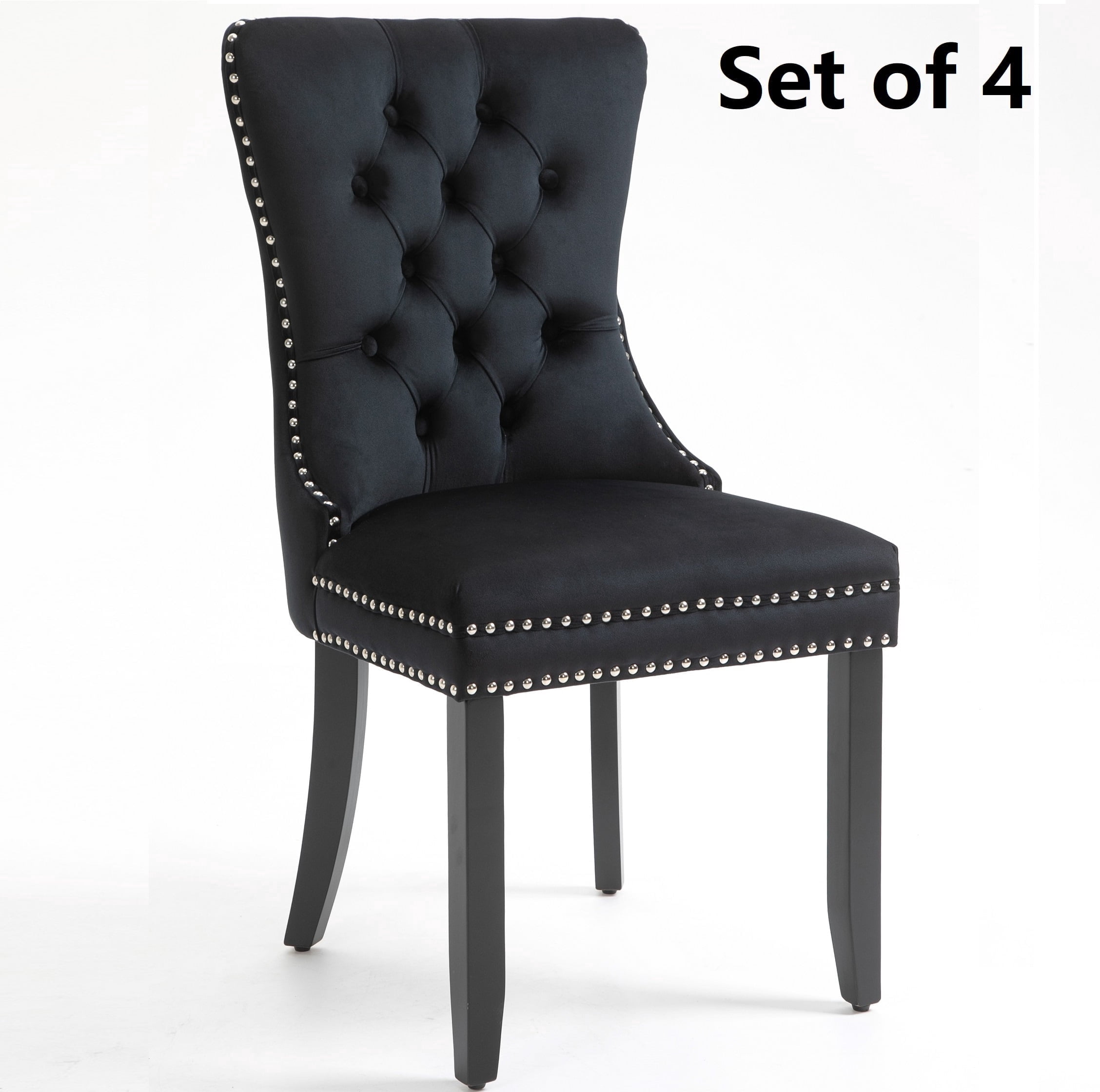 Rhomtree Contemporary Wood Tufted Dining Side Chairs, Black (Set of 4)