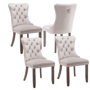 Rhomtree Elegant Wood Button Tufted Dining Side Chairs, Beige Set of 4
