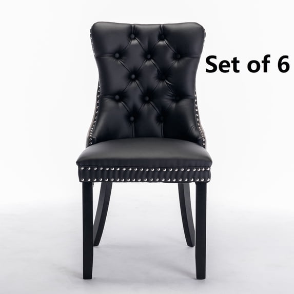 Rhomtree Faux Leather Button Tufted Dining Side Chairs, Black (Set of 6)