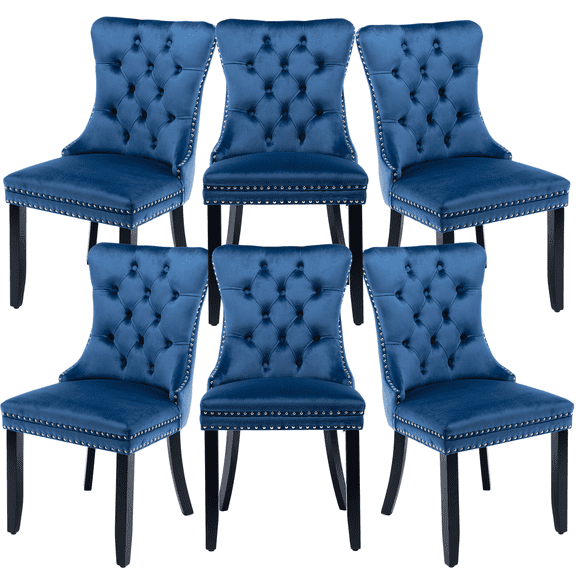 Rhomtree Glam Wood Solid Print Dining Side Chairs, Blue (Set of 6)