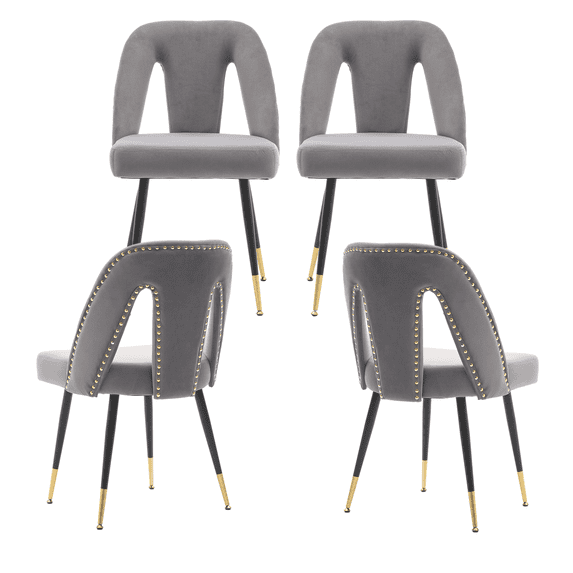 Rhomtree Mid Century Modern Kitchen Metal Dining Side Chairs, Gray (Set of 4)