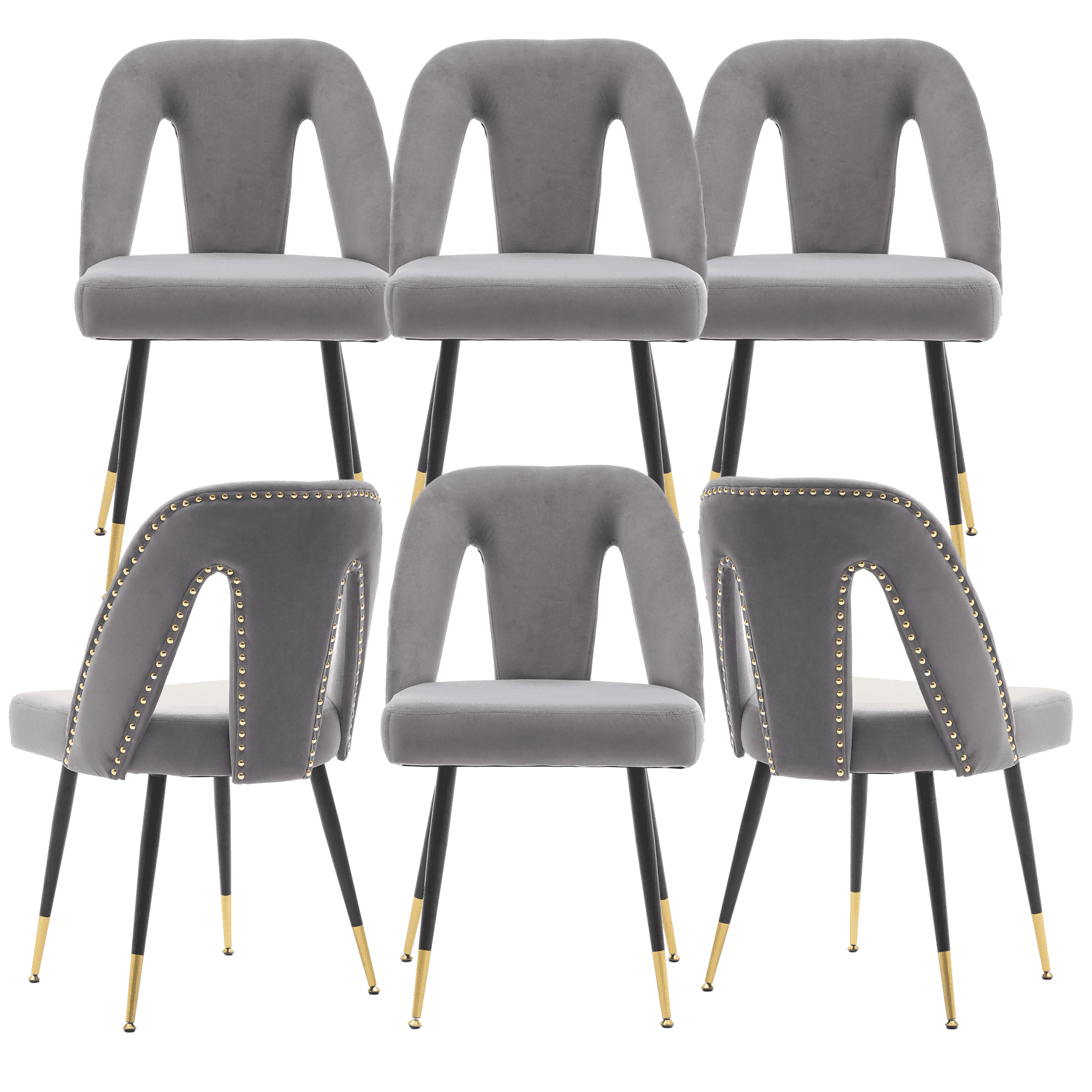 Rhomtree Mid Century Modern Metal Dining Side Kitchen Chairs, Gray (Set of 6)