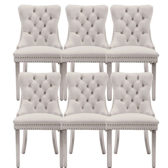 Rhomtree Modern Metal Dining Side Chairs, Beige (Set of 6)