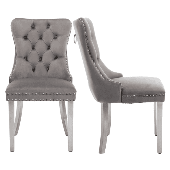 Rhomtree Modern Metal Nailhead Trim Dining Side Chairs, Gray (Set of 2)