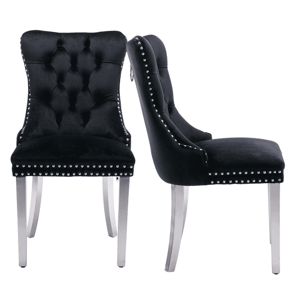 Rhomtree Modern Velvet Accent Diner Chairs, Beige (Set of 2)