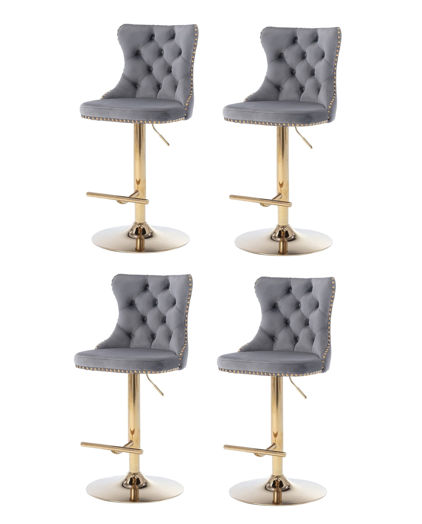 Swivel Upholstered Bar Stools with Button Tufted Back,(Gray,Set of 4)