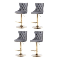 Swivel Upholstered Bar Stools with Button Tufted Back,(Gray,Set of 4)