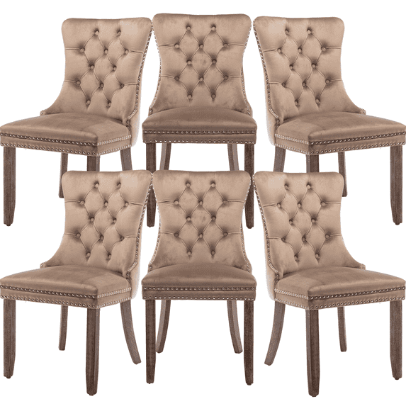 Rhomtree Velvet Button Tufted Dining Chairs, Khaki (Set of 6)