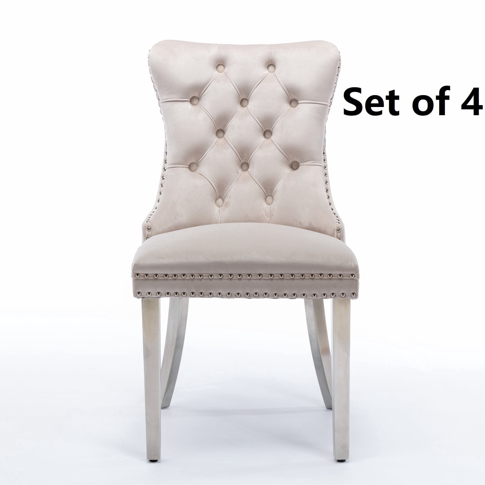 Rhomtree Velvet Button Tufted Dining Side Chairs, Beige (Set of 4)