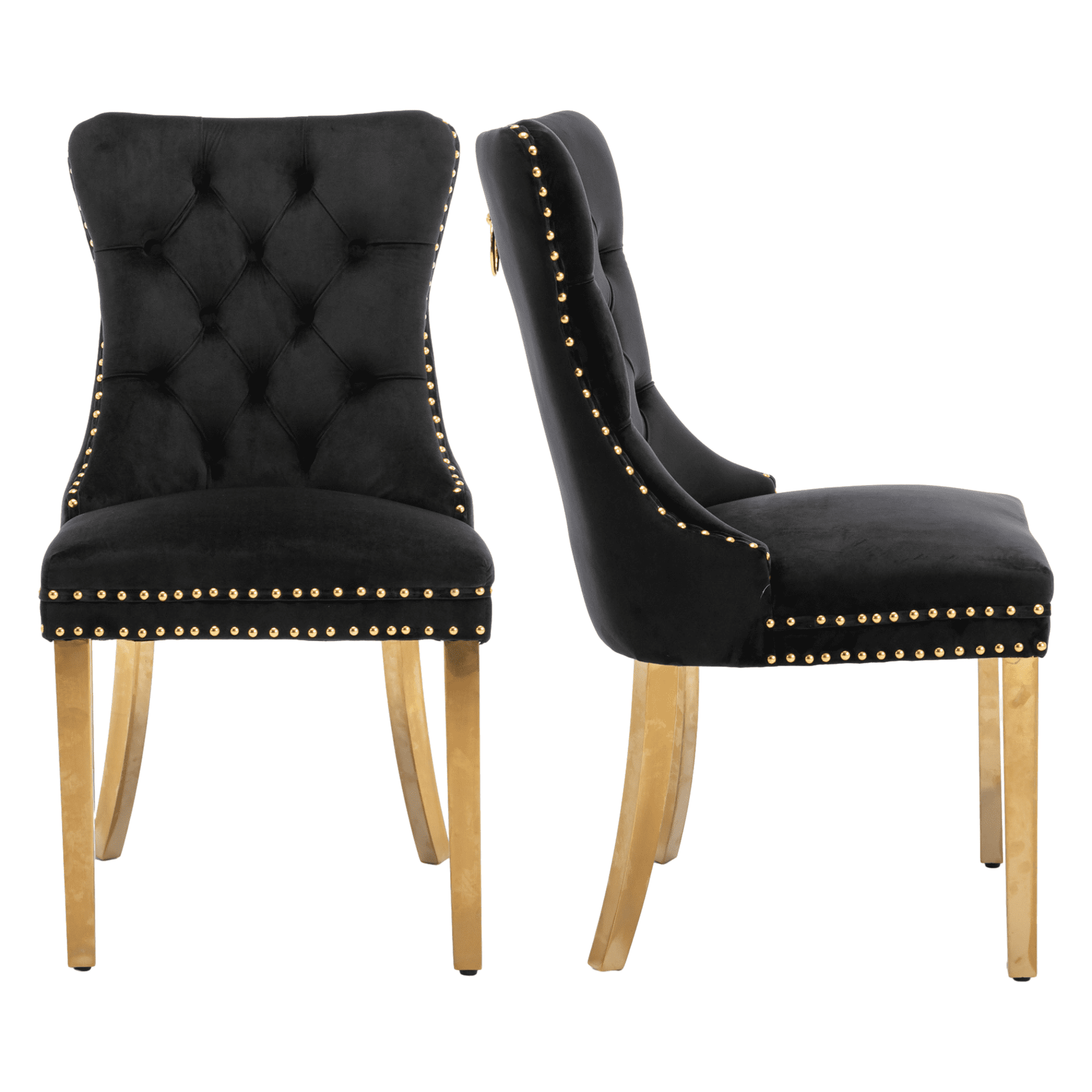 Rhomtree Velvet Button Tufted Dining Side Chairs, Black (Set of 2)