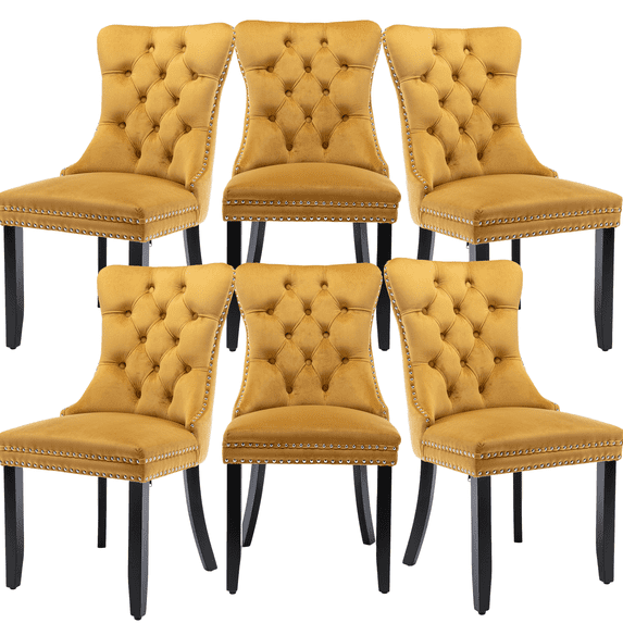 Rhomtree Velvet Button Tufted Dining Side Chairs, Golden (Set of 6)