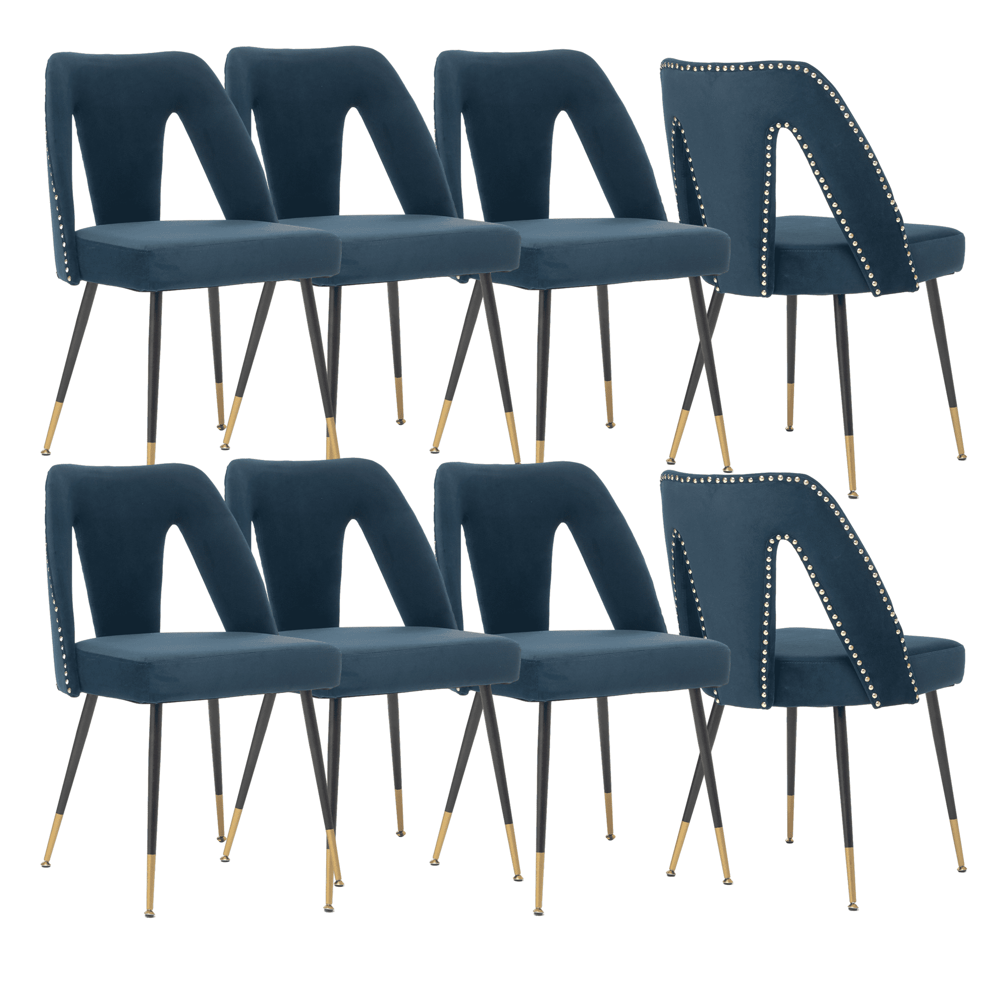 Rhomtree Velvet Dining Side Chairs, Blue (Set of 8)