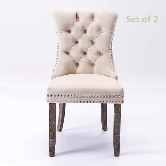 Rhomtree Velvet Tufted Dining Side Chairs, Beige (Set of 2)