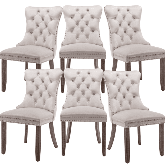 Rhomtree Velvet Tufted Dining Side Chairs, Beige (Set of 6)