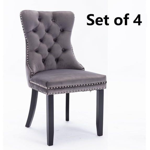 Rhomtree Velvet Tufted Dining Side Chairs, Dark Gray (Set of 4)
