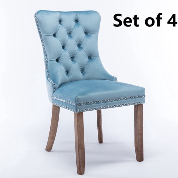 Rhomtree Velvet Tufted Dining Side Chairs, Light Blue (Set of 4)