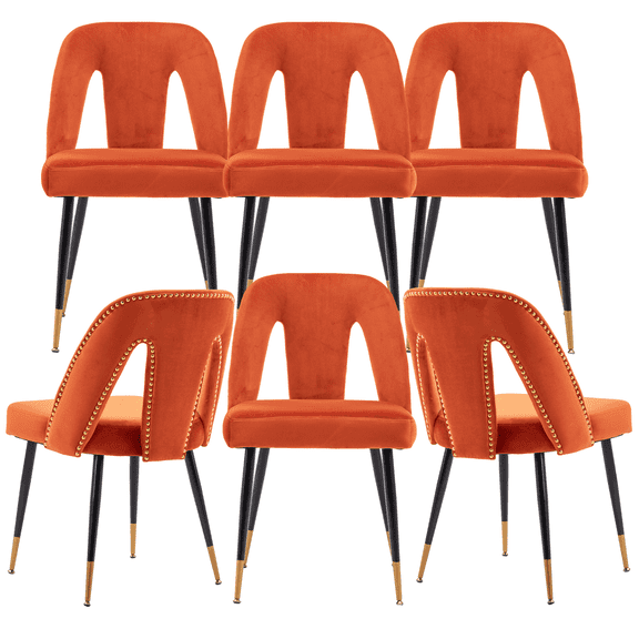 Rhomtree Velvet Tufted Dining Side Chairs, Orange (Set of 6)