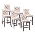 thumbnail image 1 of Rhomtree Velvet Upholstered Counter Height Barstools with Tufted Nailhead Trim, Beige (Set of 6), 1 of 8