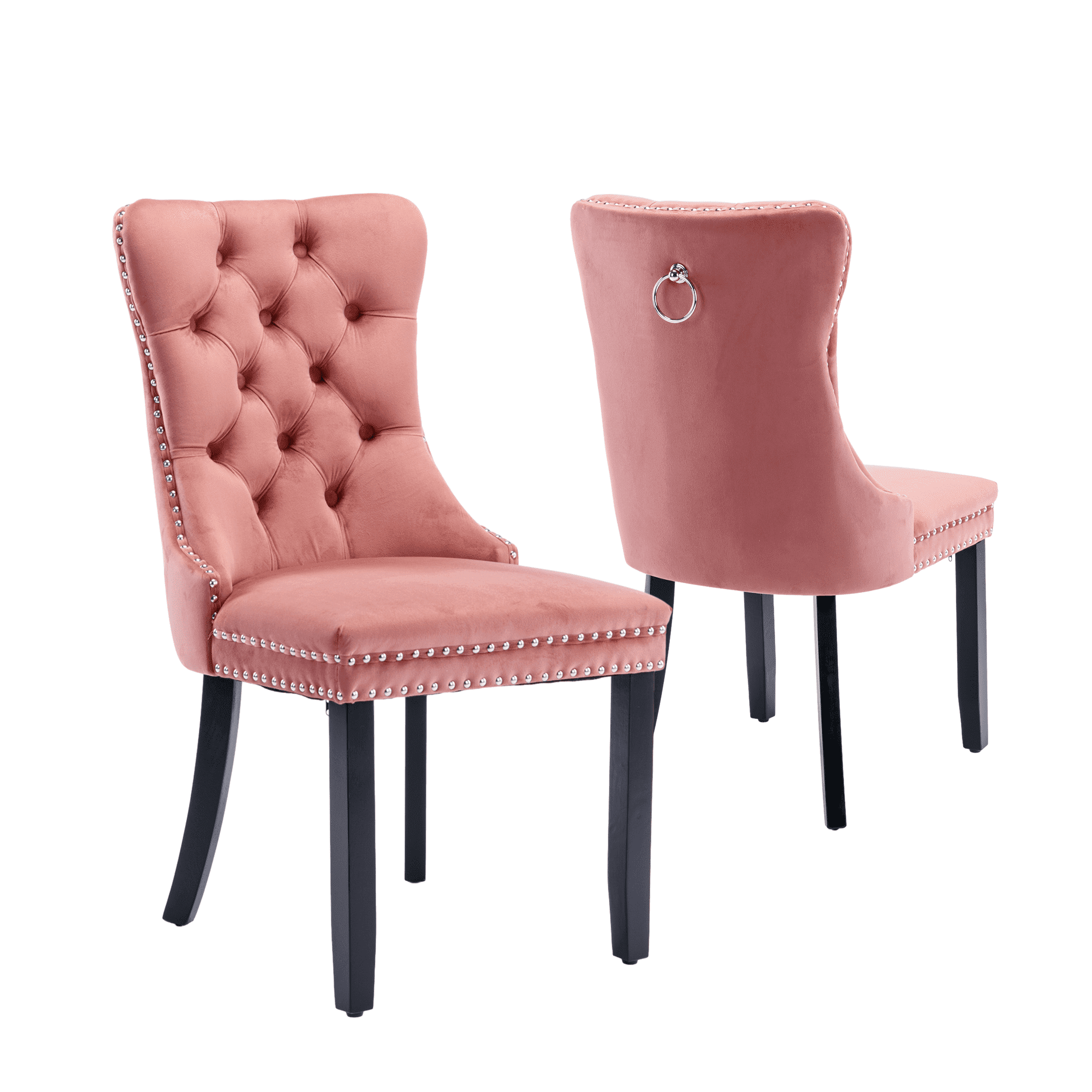 Rhomtree Wood Button Tufted Dining Side Chairs, Pink 01 (Set of 2)