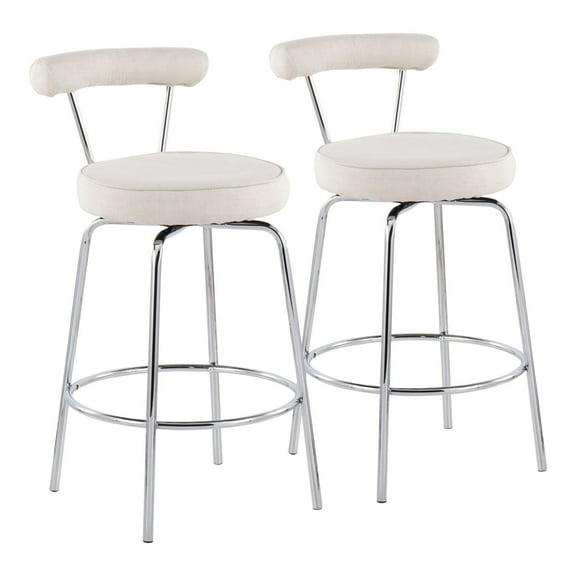 Rhonda Contemporary Counter Stool In Chrome And Cream Fabric - Set Of 2