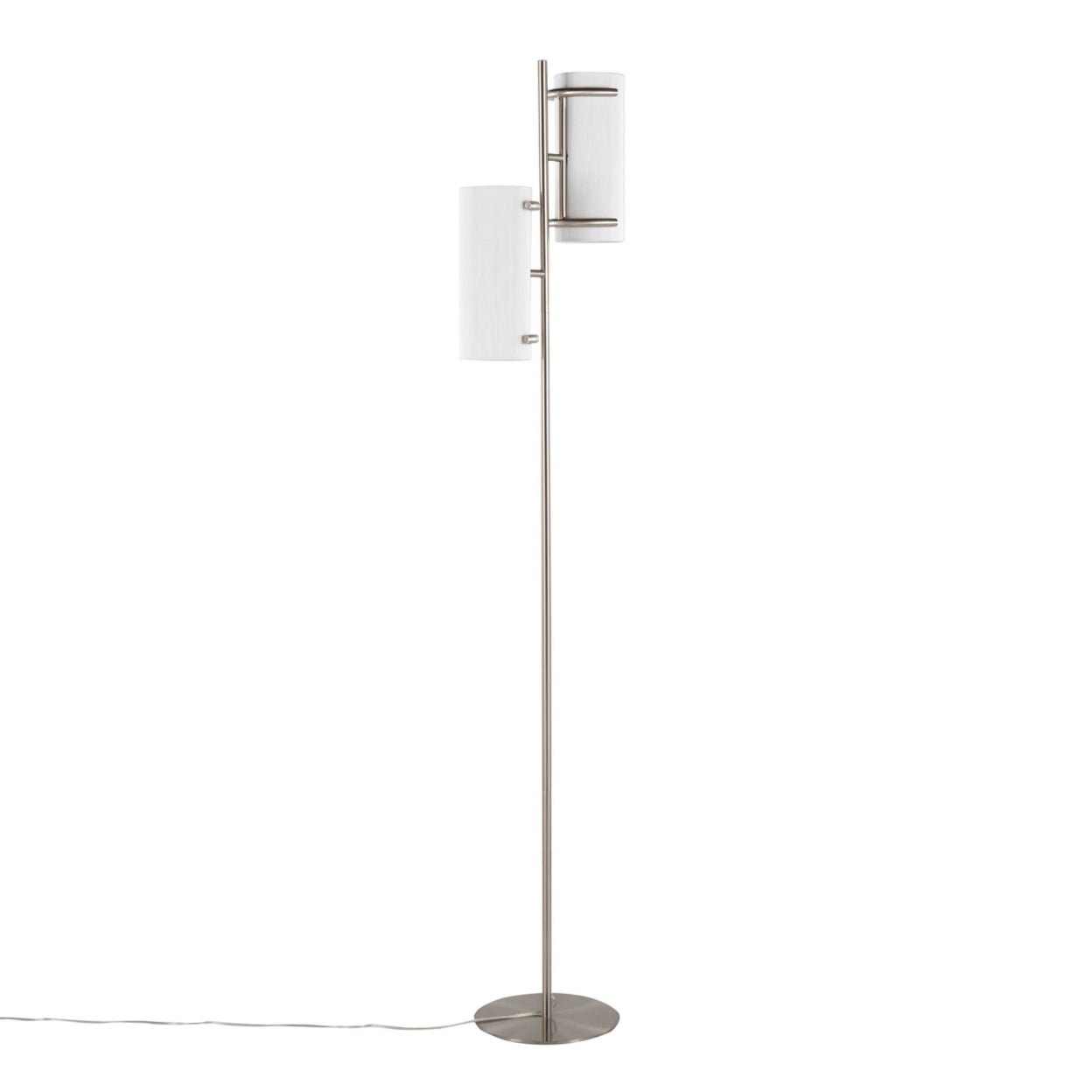 Rhonda Brushed Nickel Dual-Can Floor Lamp with White Shades