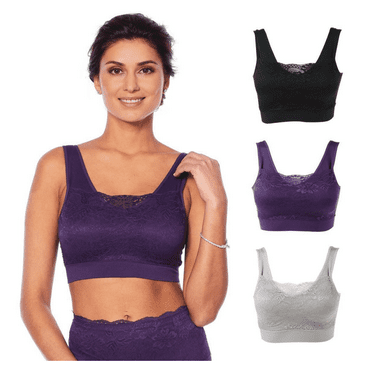 Rhonda Shear 3-pack Ahh Bra with Lace Overlay in Plum Mult 616-800 , Size 3X