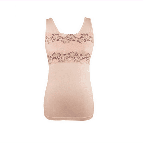 Rhonda Shear Lace-Overlay Tank with Shelf Bra in Pink, Large (605017)