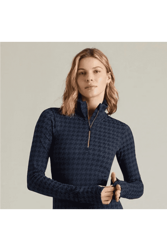 1/4 Zip Top Womens Size XXL Blue Houndstooth Seamless Base Layer NWT