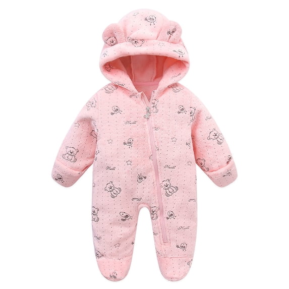 Rhoudy Bodysuit For Boys Round Neck Long Sleeve Infant Baby Onesies Outfit Winter Pajamas Warm Warmth Romper Jumpsuit Retro Playsuit Pink 3-6 Months