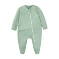 thumbnail image 1 of Rhoudy Boys Bodysuit Crewneck Baby Full Zip Up Pajamas Romper With Front Zipper Long Sleeve Jumpsuit For Toddler Sleeper Outfit Comfortable Onesies Green 3-6 Months, 1 of 3