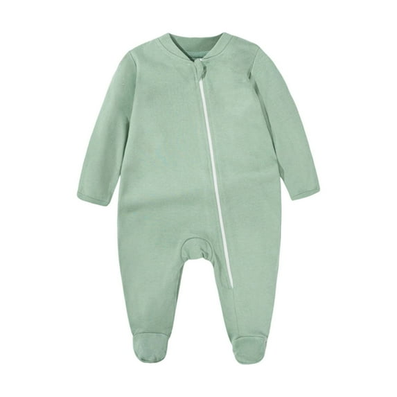 Rhoudy Boys Bodysuit Crewneck Baby Full Zip Up Pajamas Romper With Front Zipper Long Sleeve Jumpsuit For Toddler Sleeper Outfit Comfortable Onesies Green 3-6 Months