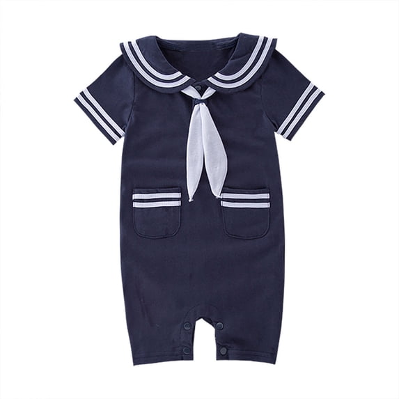 Rhuody Boys Romper 3-6 Months Short Sleeve Sailor Stripe Onesies Marine Navy Onesies Outfit Comfortable Clothes Navy