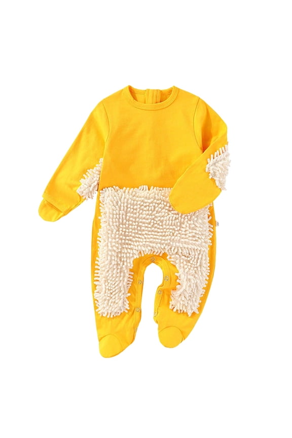 Rhoudy Boys Bodysuit Long Sleeve Round Neck Baby Onesies Mop Clothes For Crawling Floor Cleaning Pretend Play Outfit Soft Wear Yellow 18-24 Months