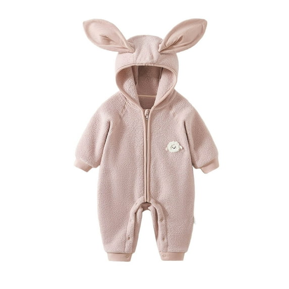 Rhoudy Boys Bodysuit O Neck Long Sleeve Onesies For Babies Hooded Jumpsuit Fall And Winter Adorable For Outdoor Adventures Trend Wear Pink 0-3 Months