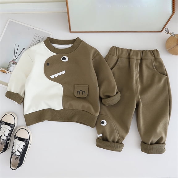 Rhoudy Boys Clothes 2-3 Years Kids Baby Autumn Outfits Long Sleeve And Pants Tracksuit Cartoon Print Two Piece Sweatshirt Set Sweet Outfits Green