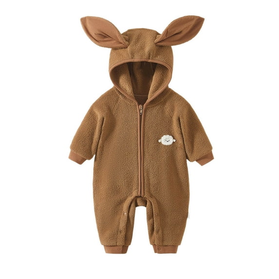 Rhoudy Boys Spring Bodysuit O Neck Long Sleeve Onesies For Babies Hooded Jumpsuit Fall And Winter Adorable Infant For Outdoor Adventures Lovely Playsuit Coffee 0-3 Months