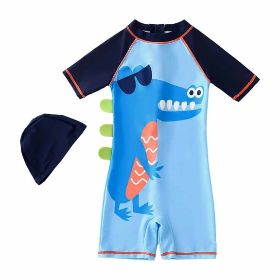 Rhoudy Boys Swim Set Cartoon Printed Boys Baby Bathing Wear Beach Set Girls Summer Swimsuit 1 Suit Swimwear Hat Girls Swimwear Basic Playsuit Blue 3-4 Years