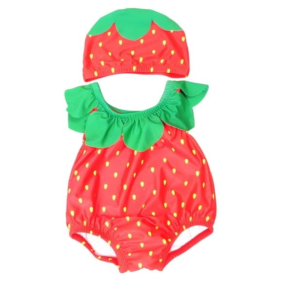 Rhoudy Boys Swim Set Kids Boys Girls Infant Strawberry Print Swimsuit With Matching Swim Cap For Beach Pool Classic Wear Red 12-18 Months