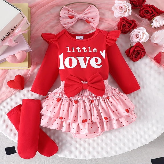 Rhoudy Clothes For Girl 6-12 Months Newborn Baby Outfit Bunny Clothes Long Sleeve Romper Blomers Tutu Skirt Socks Headband 4Pcs Adorable Outfits Red