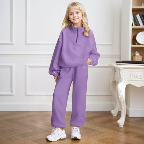 Rhoudy Clothes For Girls 10-11 Years Fall Long Sleeve Top And Pants Two Piece Outfit Ice Cream Print Hooded Suit Winter Jogger Set Sweet Outfits Purple