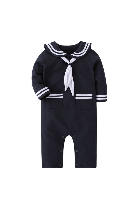 Rhoudy Cute Bodysuit For Boys Long Sleeve O Neck Baby Toddler Sailor Stripe Romper Marine Navy Romper Outfit Relax Fit Onesies Navy 12-18 Months