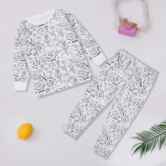 Rhoudy Cute Clothes For Girls 2-3 Years Long Sleeve Kid Diy Hand Painted Homewear Set Colouring Pajama Sets For Boy And Girl Trend Outfits White