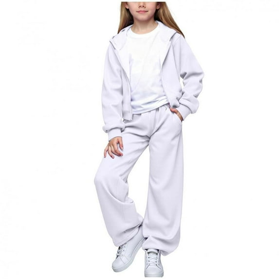 Rhoudy Cute Clothes For Girls 11-12 Years 2 Piece Hooded Tracksuit Comfy Athletic Outfit With Long Sleeve Top And Pants For Play And Wear Sweet Outfits White
