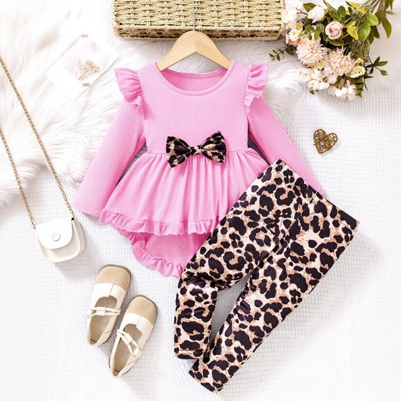 Rhoudy Cute Clothes For Girls 6-7 Years Long Sleeve Knitted Solid Color Round Neck Patchwork Dress And Asymmetrical Skirt With Leggings For Wear Sweet Outfits Pink