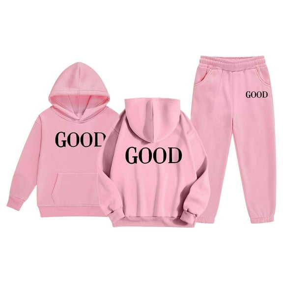 Rhoudy Girl Clothes 2-3 Years Child Boys Girls Long Sleeve Solid Color Warm Hoodie Pullover Pants Kids Outfits Sweat Simple Style Outfits Pink